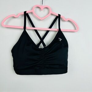 Gymshark NWOT Black RUCHED SPORTS BRA Medium Support Size Medium